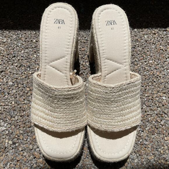 Zara Jute Chunky Platform Sandals w/ Airfit Cushioned Insoles Size 41 (US 10.5) - Picture 1 of 4